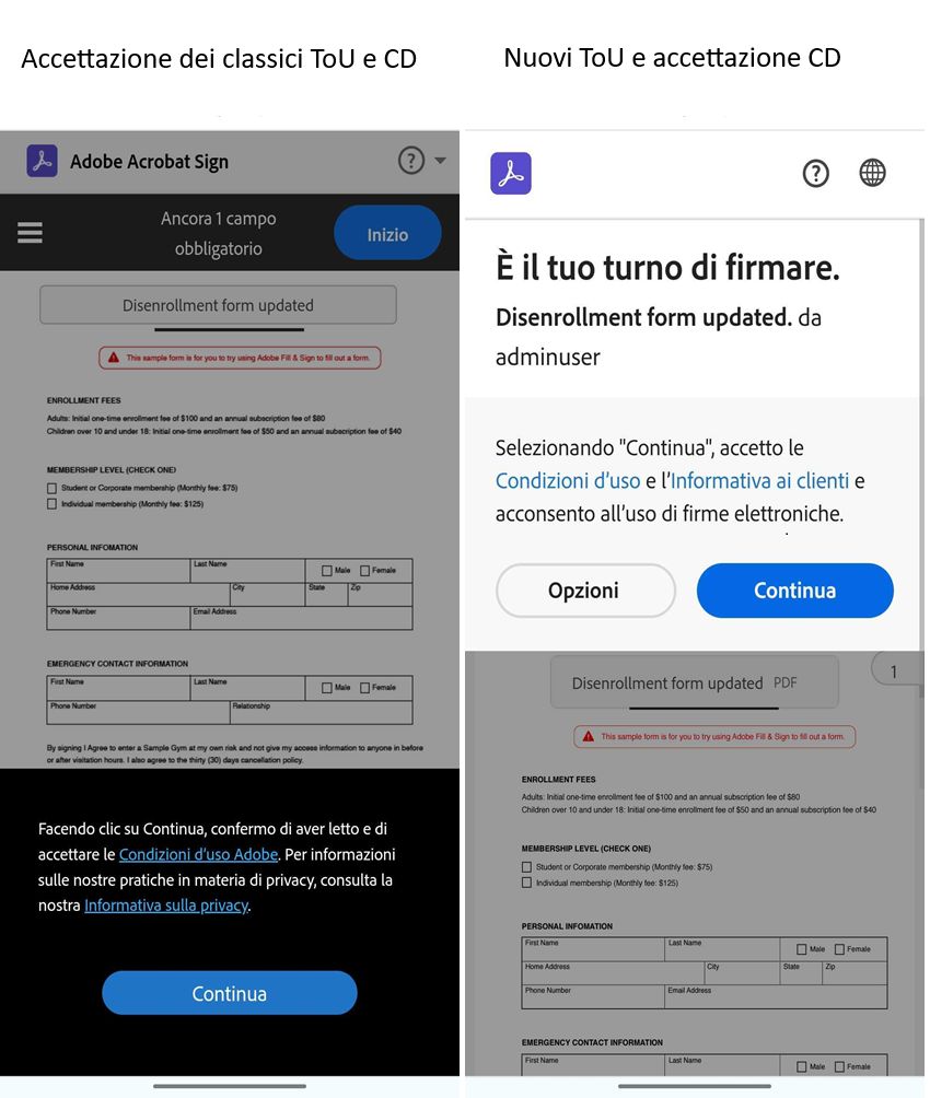 Nuova esperienza del destinatario su dispositivo mobile