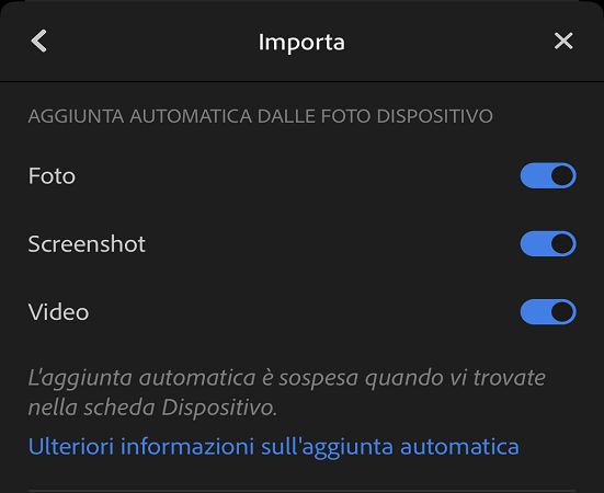 Schermata di Aggiunta automatica