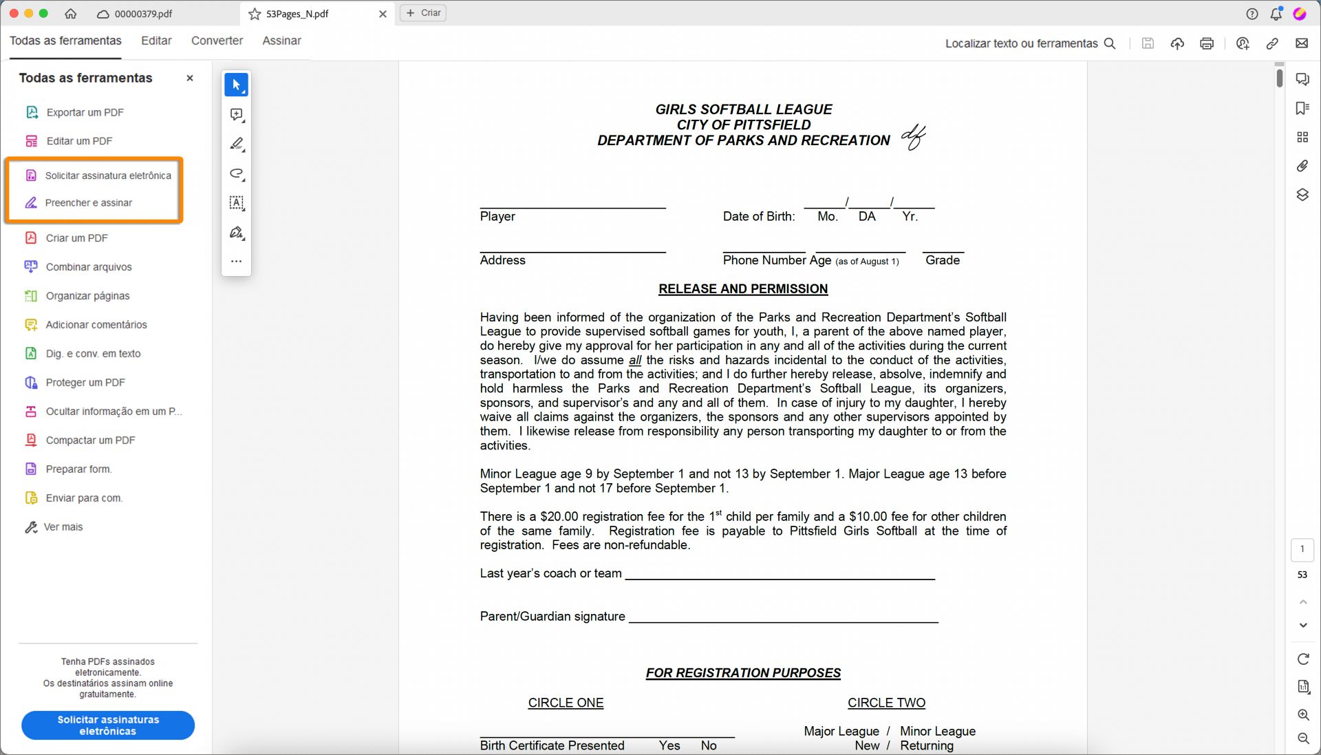 As ferramentas Solicitar assinaturas e Fill & Sign agora estão na terceira e quarta posições.