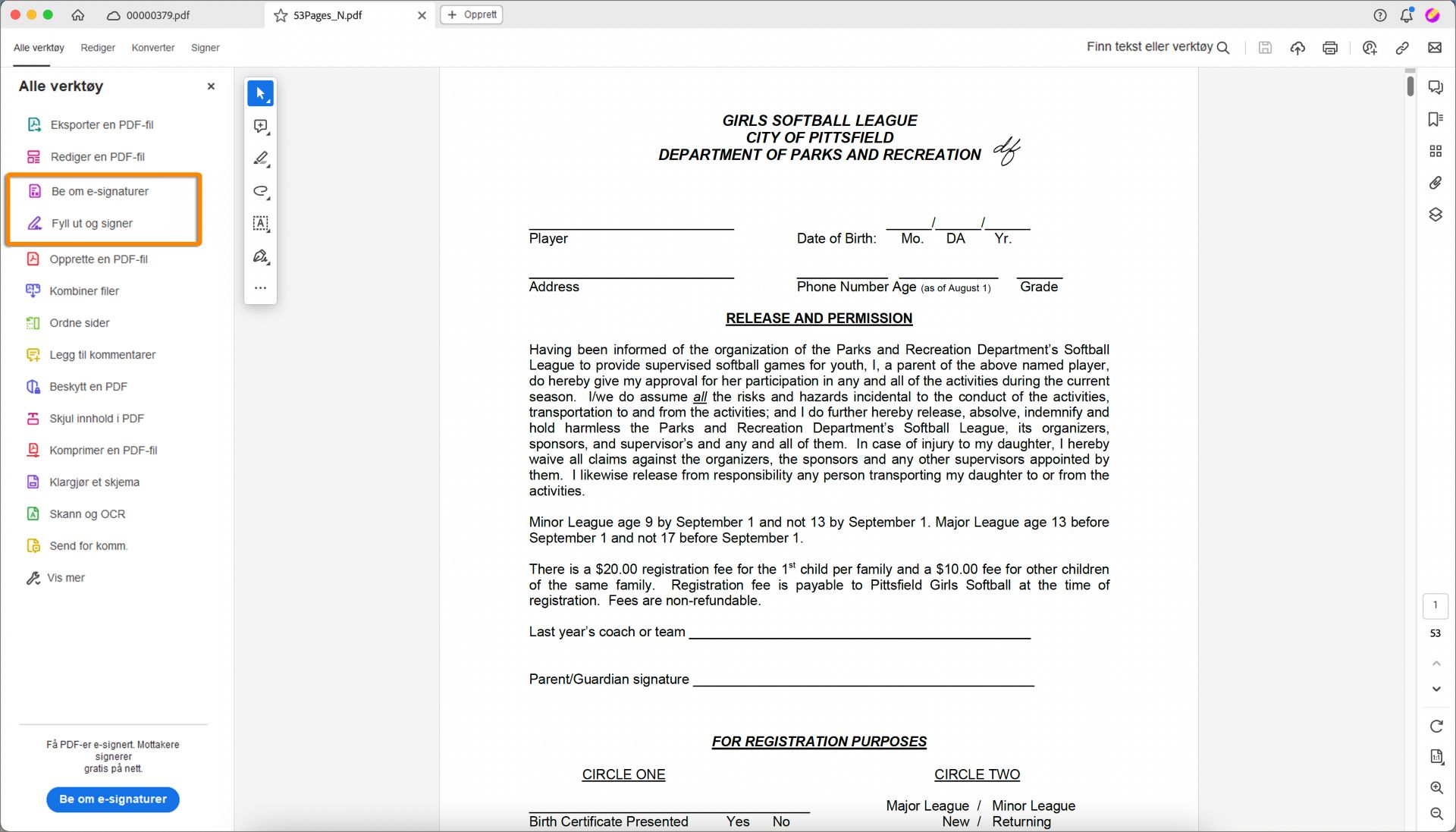 De tools Handtekeningen aanvragen en Invullen en ondertekenen staan nu op de derde en vierde plaats.