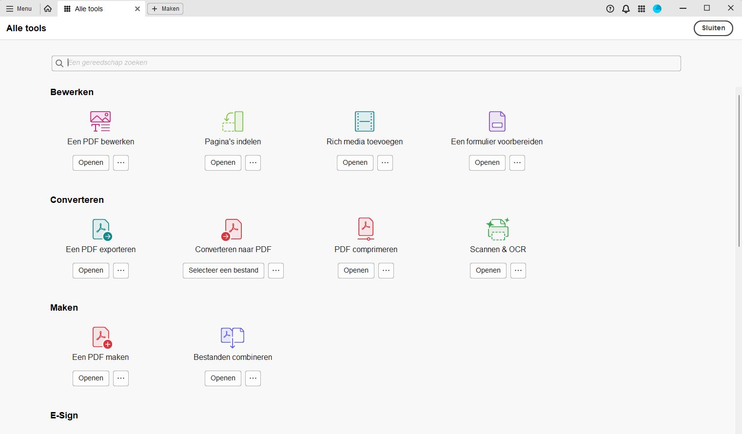Gereedschappencentrum in Acrobat