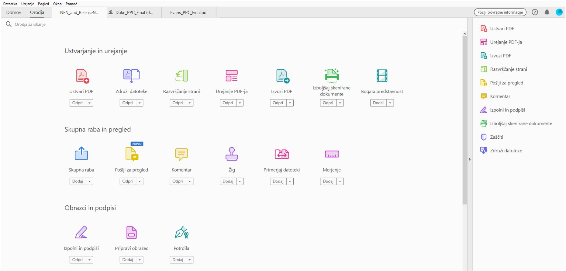 Središče za orodja v Acrobatu