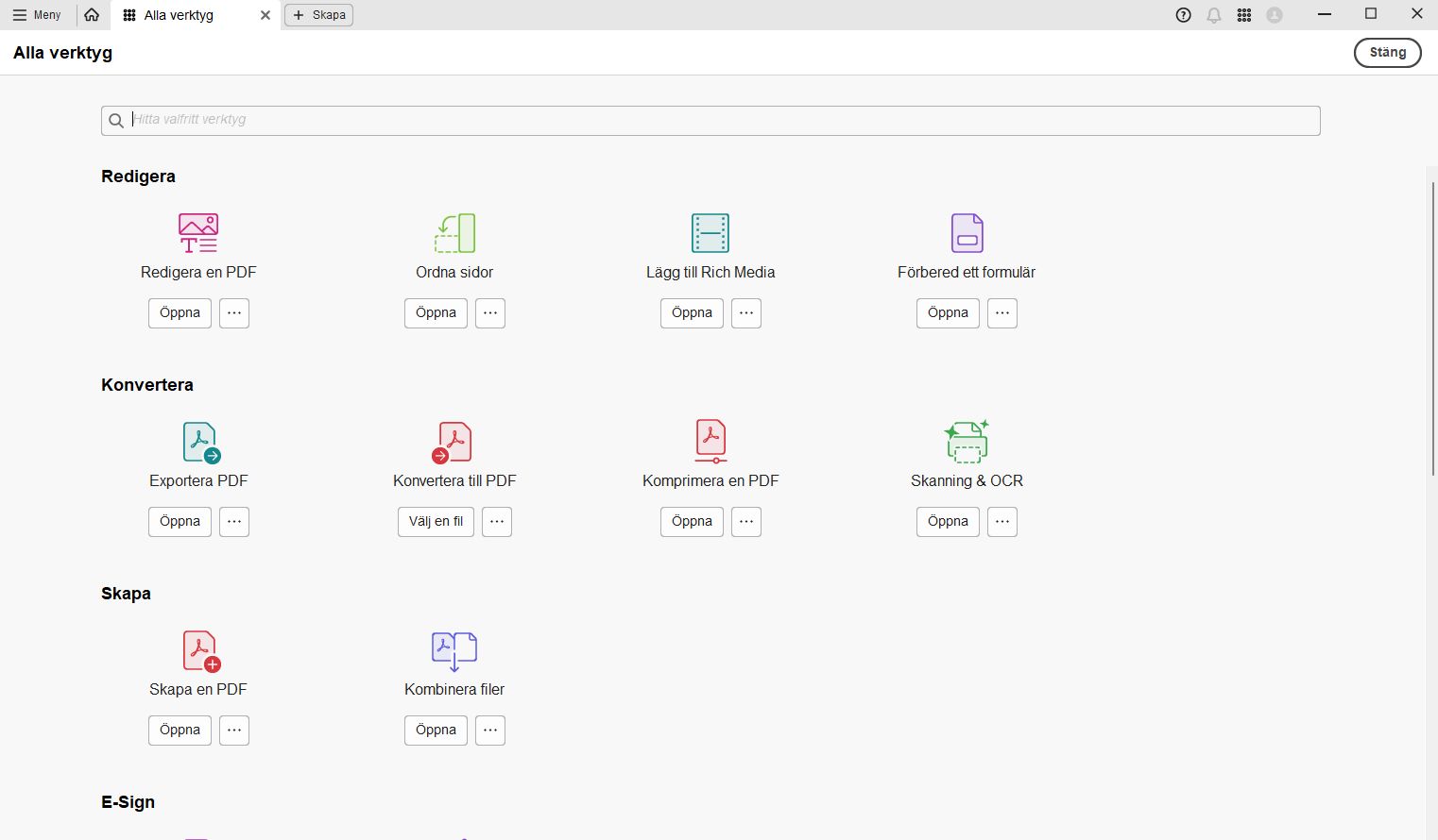 Verktygscenter i Acrobat