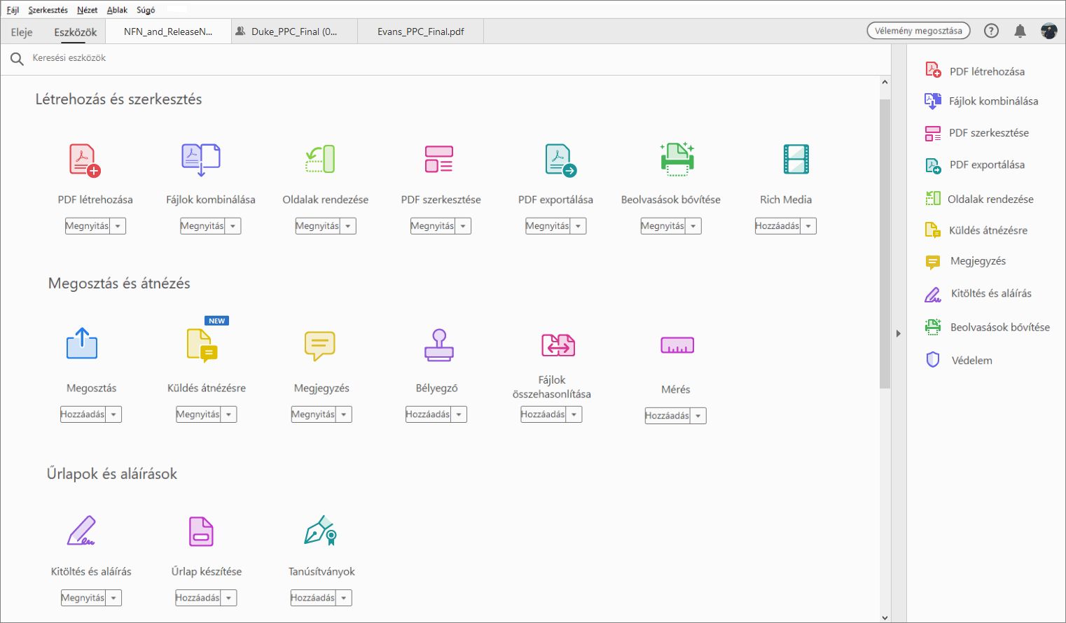Eszközközpont az Acrobat programban