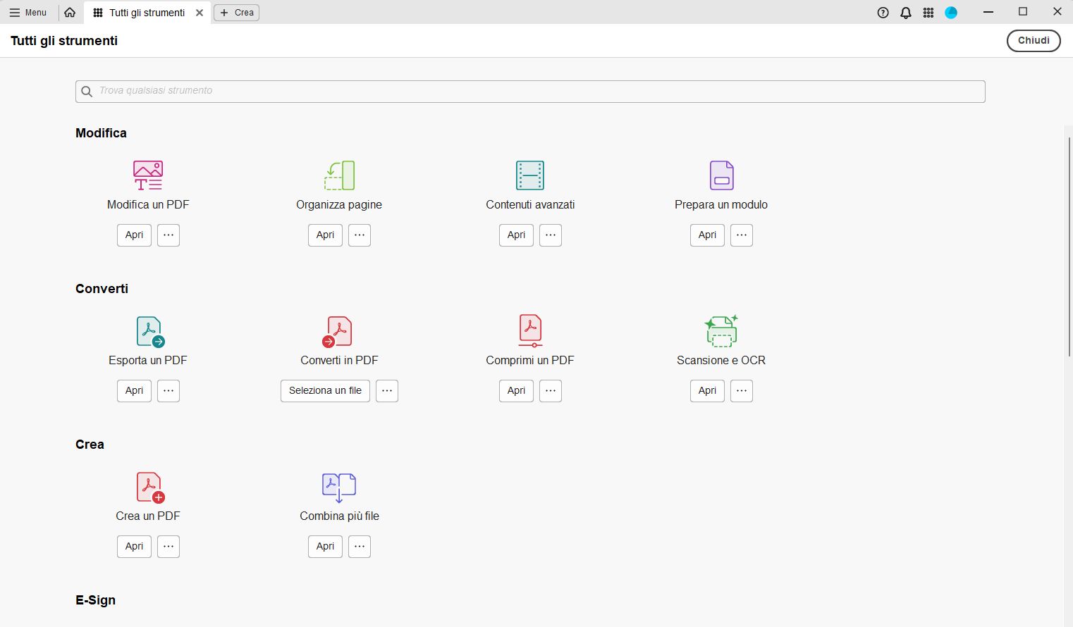 Centro strumenti in Acrobat