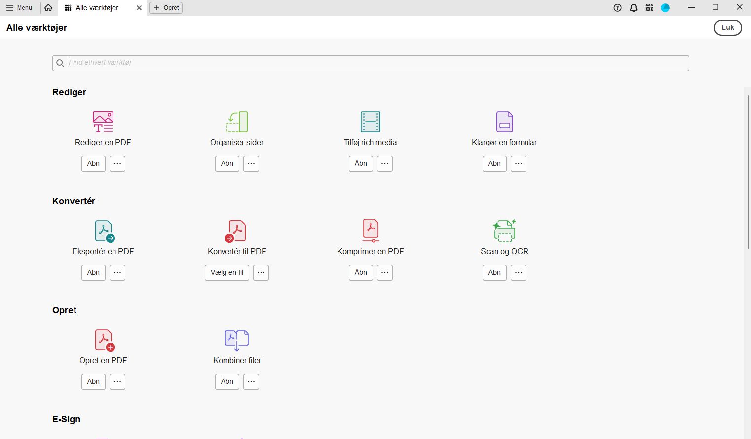 Værktøjscenter i Acrobat