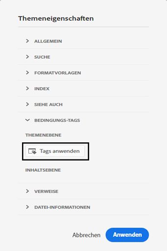 Dialogfeld Bedingungs-Tags