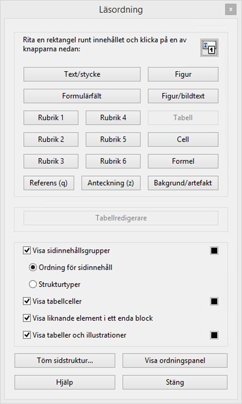 Slutredigeringsverktyget för läsordning