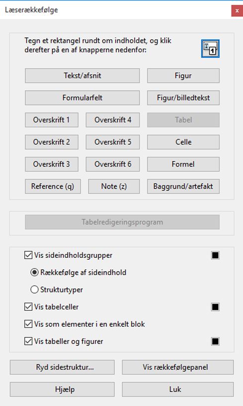 Værktøjet Touch Up-læserækkefølge