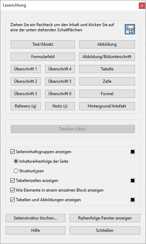 TouchUp-Leserichtungswerkzeug