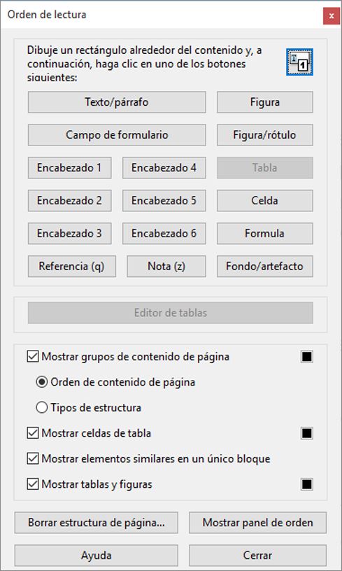 Herramienta Retocar orden de lectura