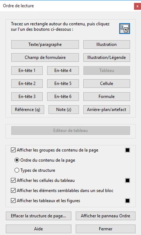 Outil Retouche de l’ordre de lecture