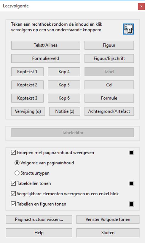 Het gereedschap Touch Up-leesvolgorde