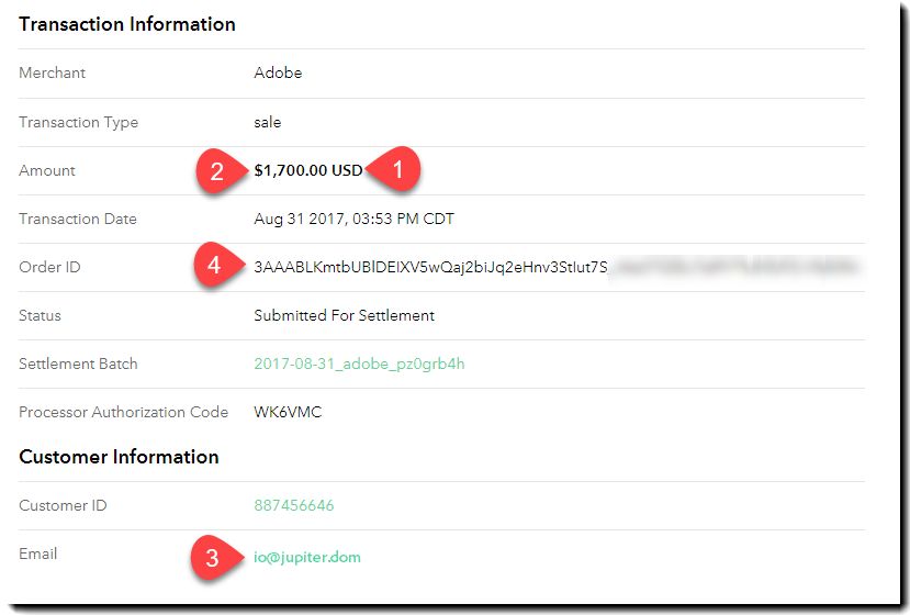 Enregistrement de transaction Braintree