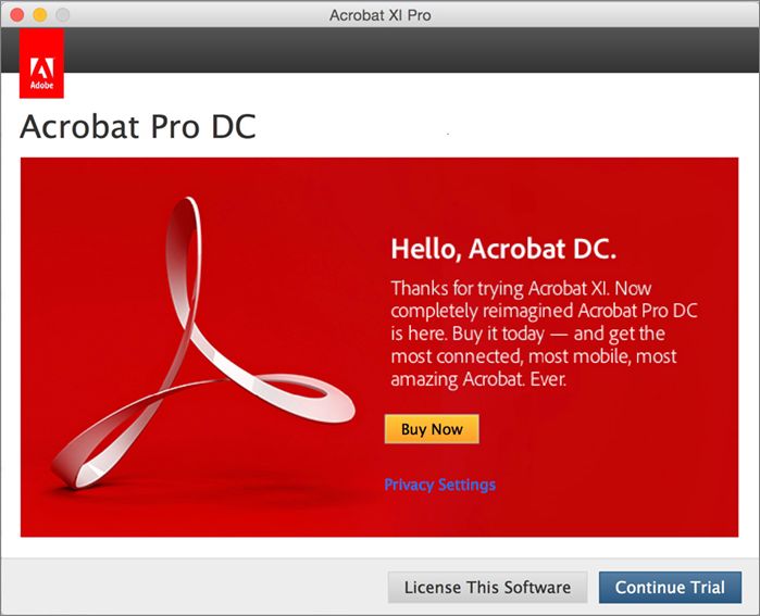 Acrobat XI が体験版で開く、またはサブスクライバーであるのにシリアル番号画面が表示される