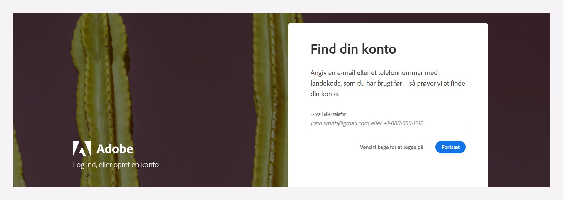 Indtast din registrerede e-mailadresse eller dit telefonnummer for at finde kontoen.