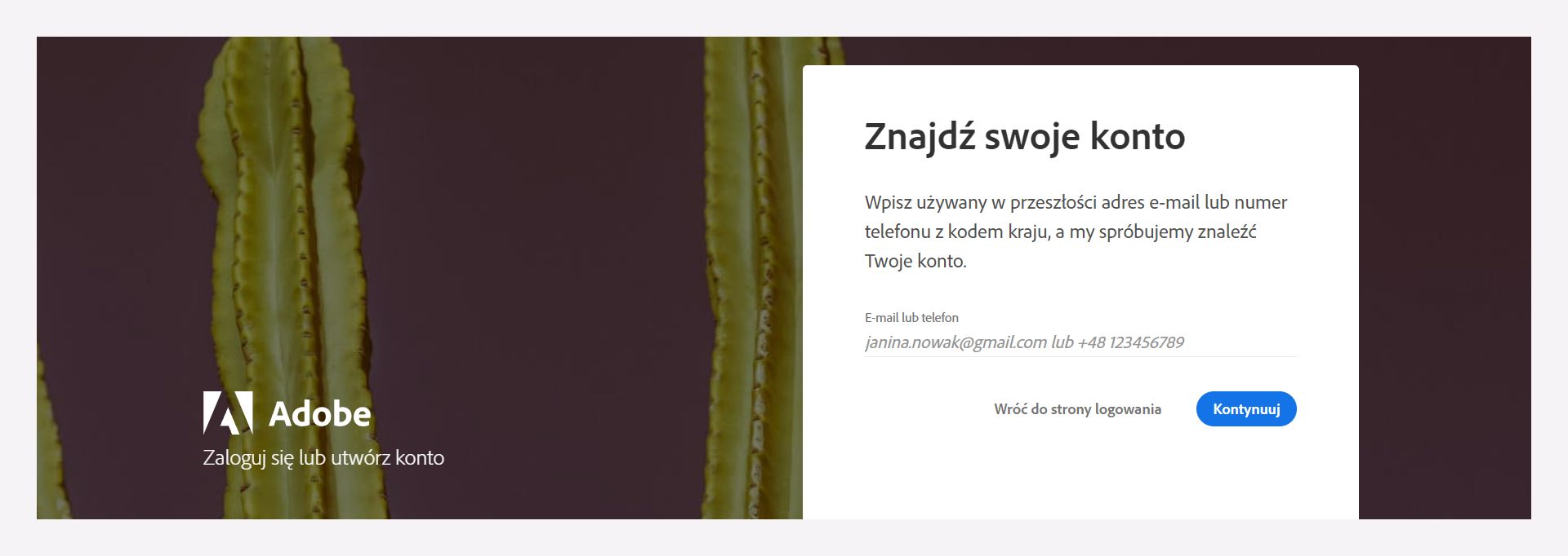 Wpisz zarejestrowany adres e-mail lub numer telefonu, aby znaleźć konto.