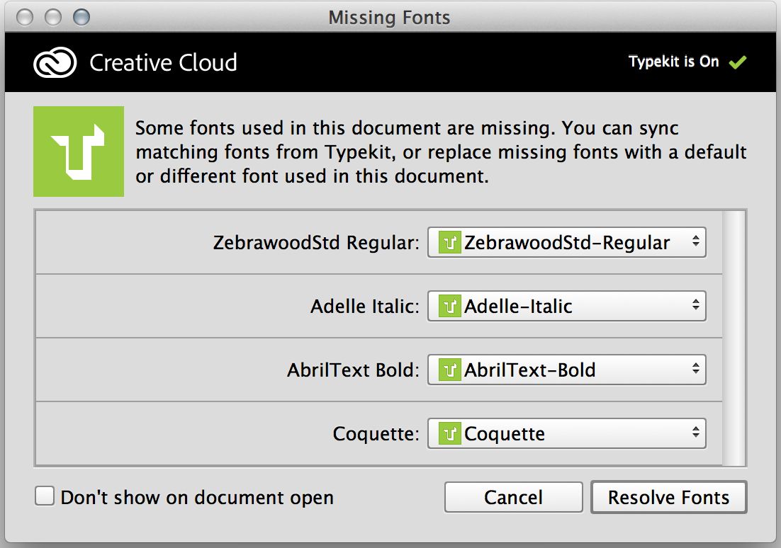 Remplacement des polices manquantes par des polices Typekit Photoshop