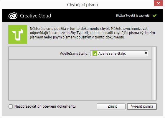 Photoshop – Nahrazení chybějících písem pomocí písem ze služby Typekit