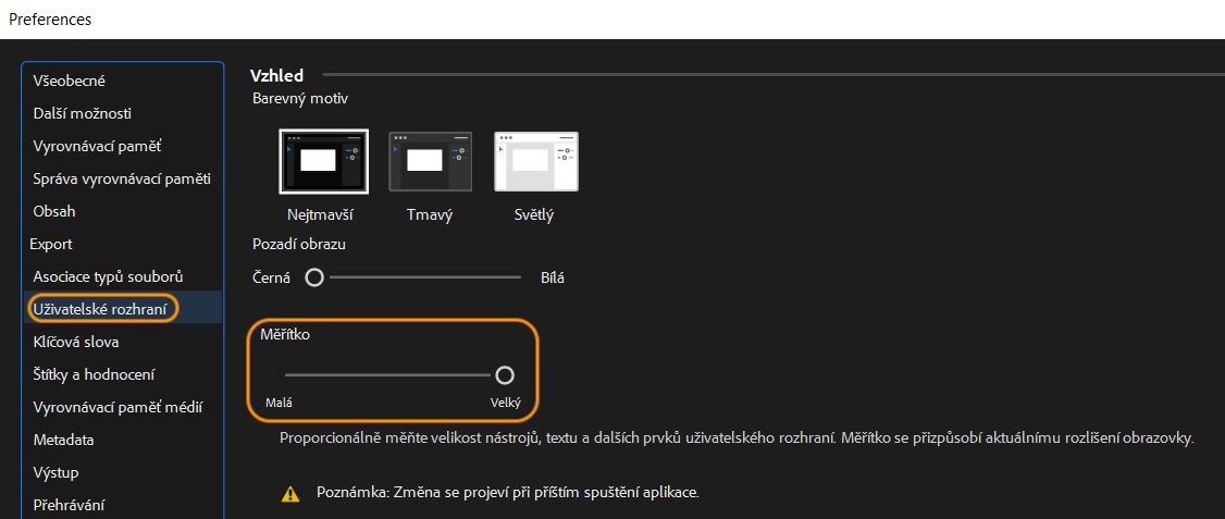 Změna měřítka uživatelského rozhraní