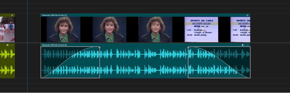 L’interfaccia utente mostra i controlli per la dissolvenza interattiva trascinata per creare un effetto di dissolvenza nella clip audio.