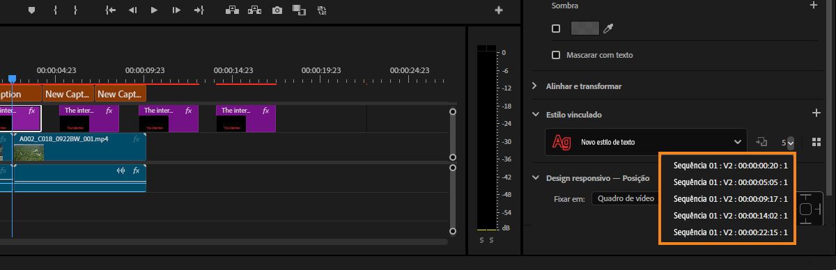 A interface mostra o indicador com a sequência de posicionamento dos diferentes estilos de texto.
