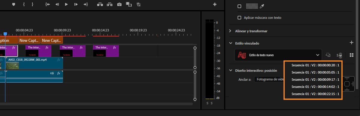 La IU muestra el indicador con la secuencia de colocación de los diferentes estilos de texto.