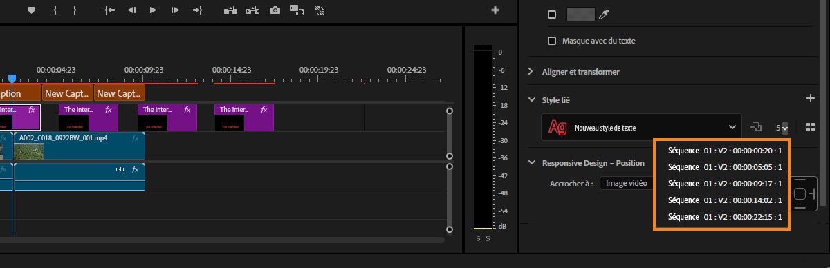L’interface utilisateur affiche l’indicateur avec la séquence de placement des différents styles de texte.