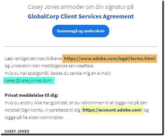 Links i mail, der er leveret til modtager