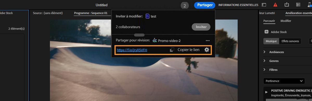 Dans la section Partager pour révision, un lien de révision est créé. Il existe des options permettant de sélectionner le lien ou de le copier pour le partager.