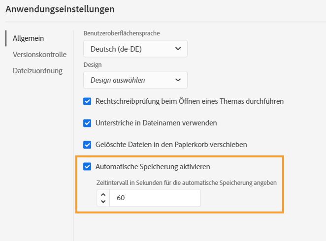 Automatisches Speichern Ihrer Inhalte