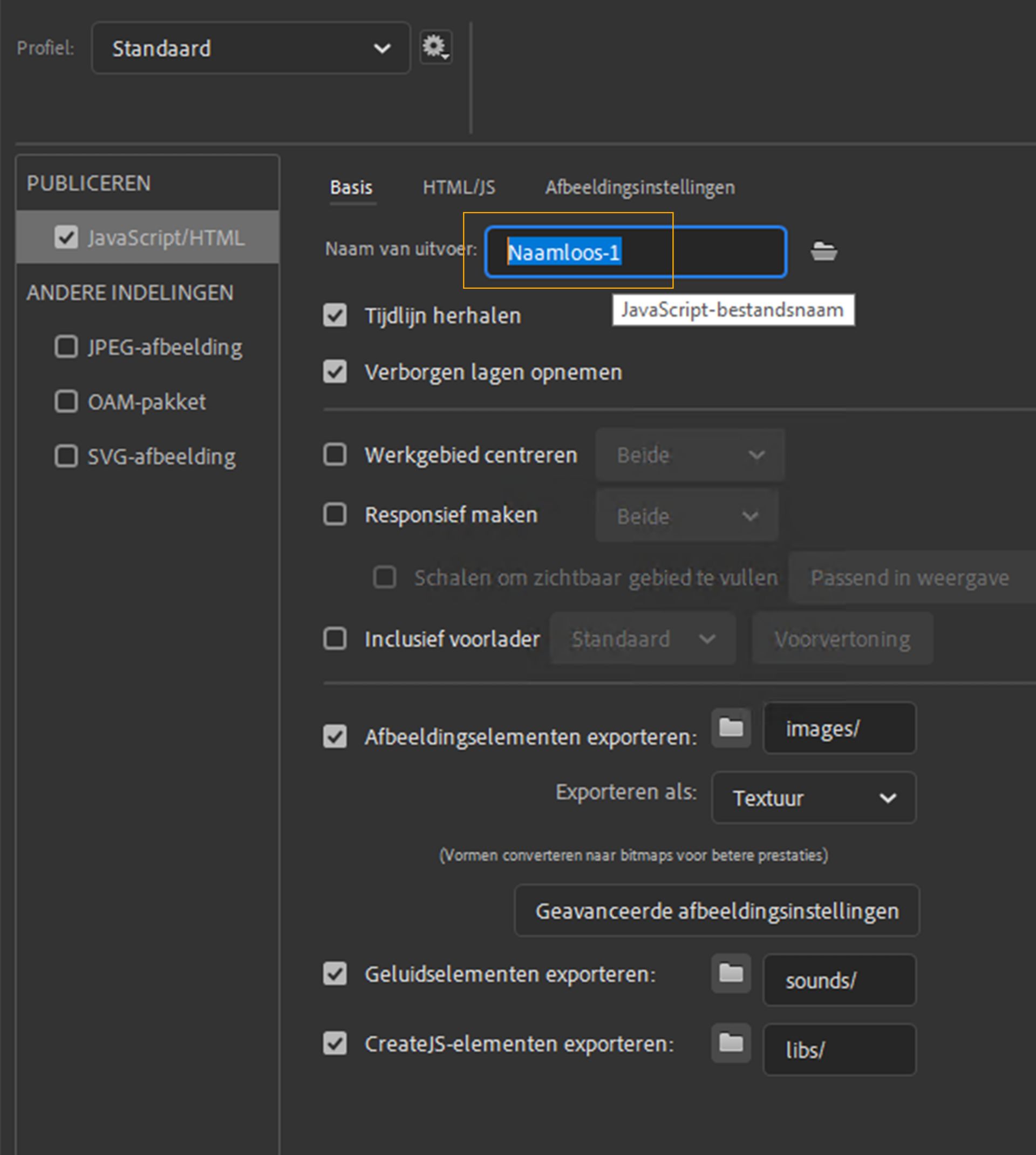 Basisinstellingen voor publicatie