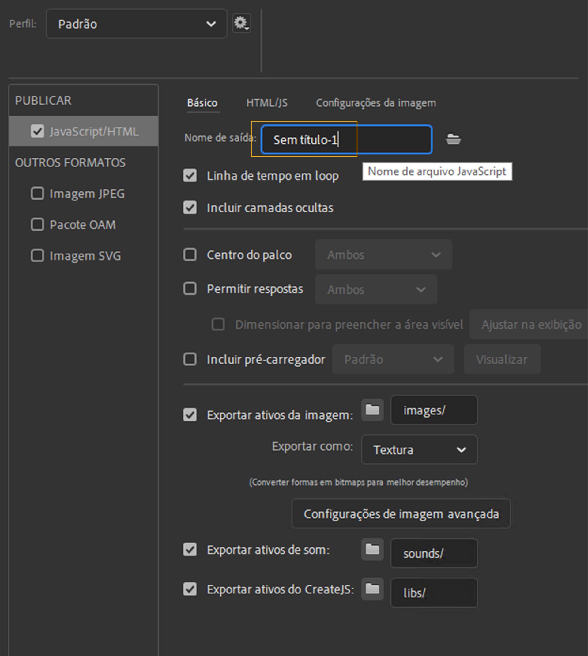 Configurações básicas de Publicação
