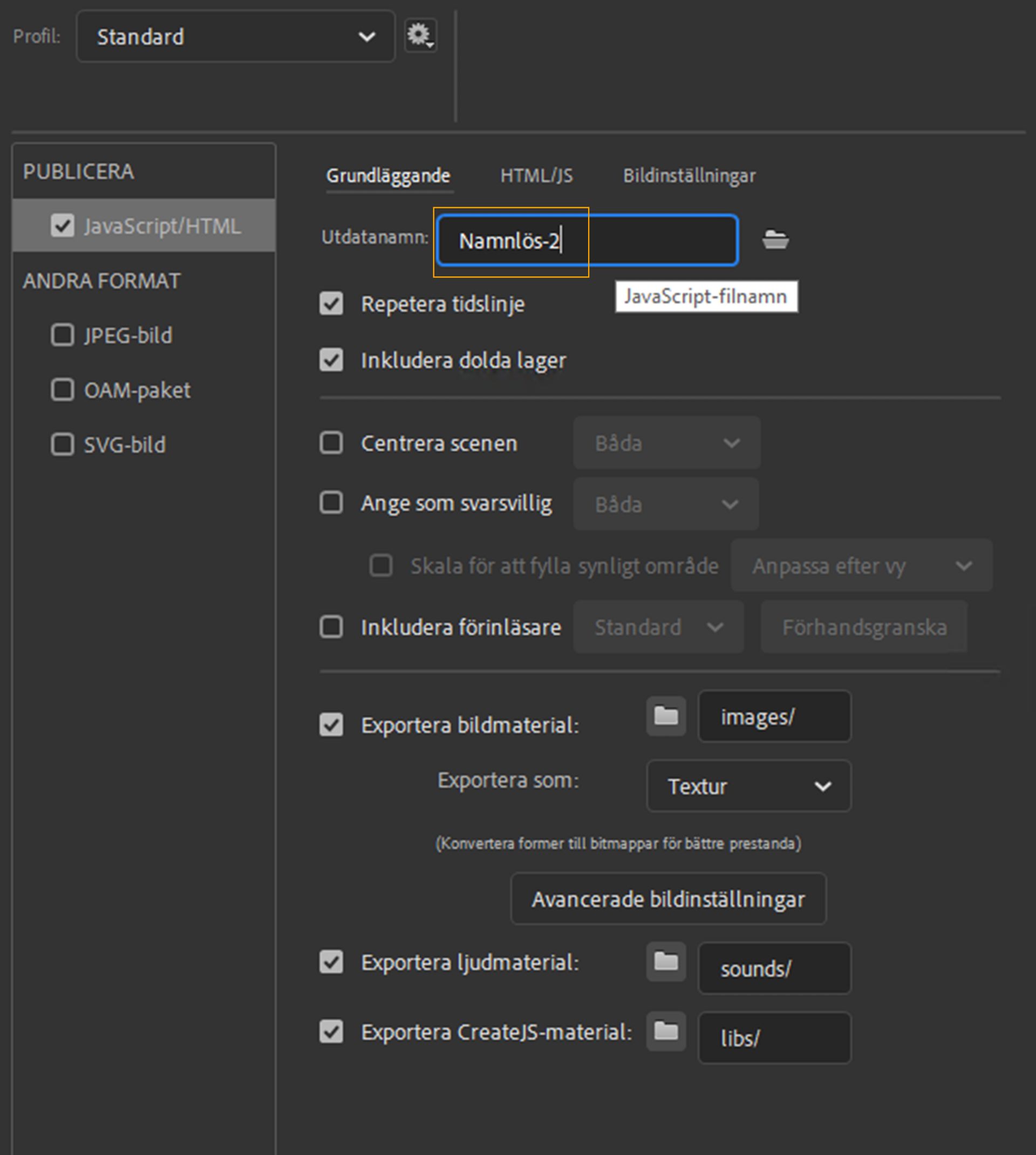 Grundläggande publiceringsinställningar