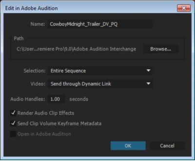Диалоговое окно Adobe Audition