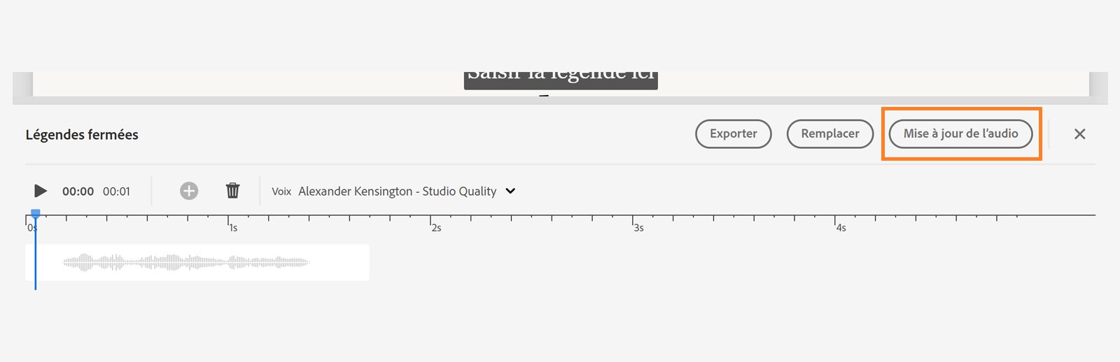 Image illustrant la mise à jour des données audio après la modification des sous-titres sur le montage chronologique.
