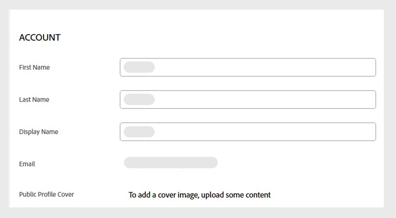Använd kontosidan för att lägga till preliminär information eller uppdatera informationen för ditt Adobe Stock Contributor-konto.