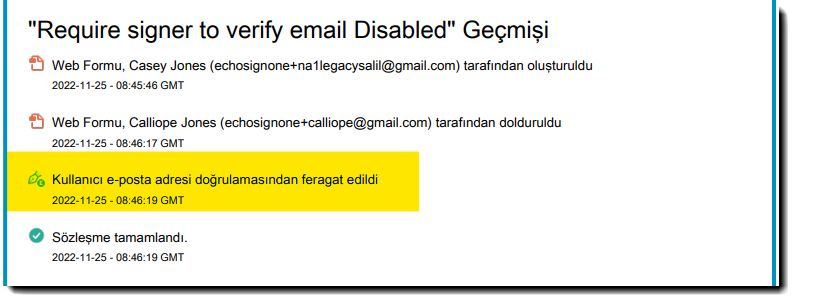 Devre dışı bırakılan e-posta doğrulama denetim raporu