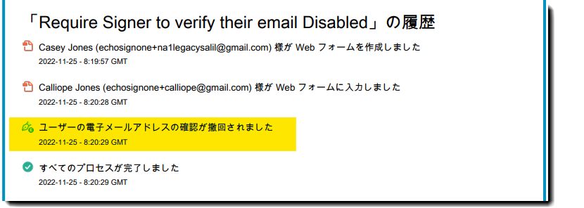 電子メール確認が無効になっている監査レポート