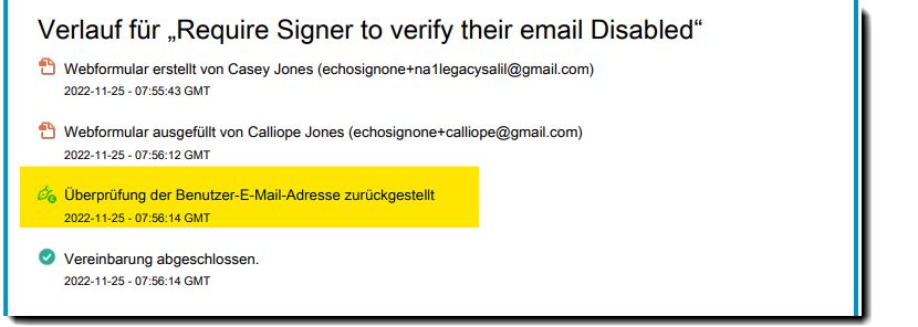 Audit-Bericht für E-Mail-Verifizierung deaktiviert