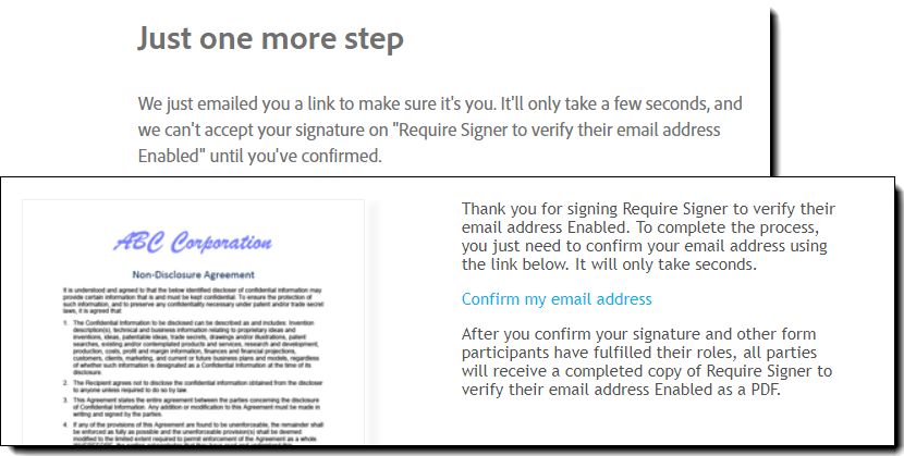 Página de pós-assinatura de verificação de email e link de email