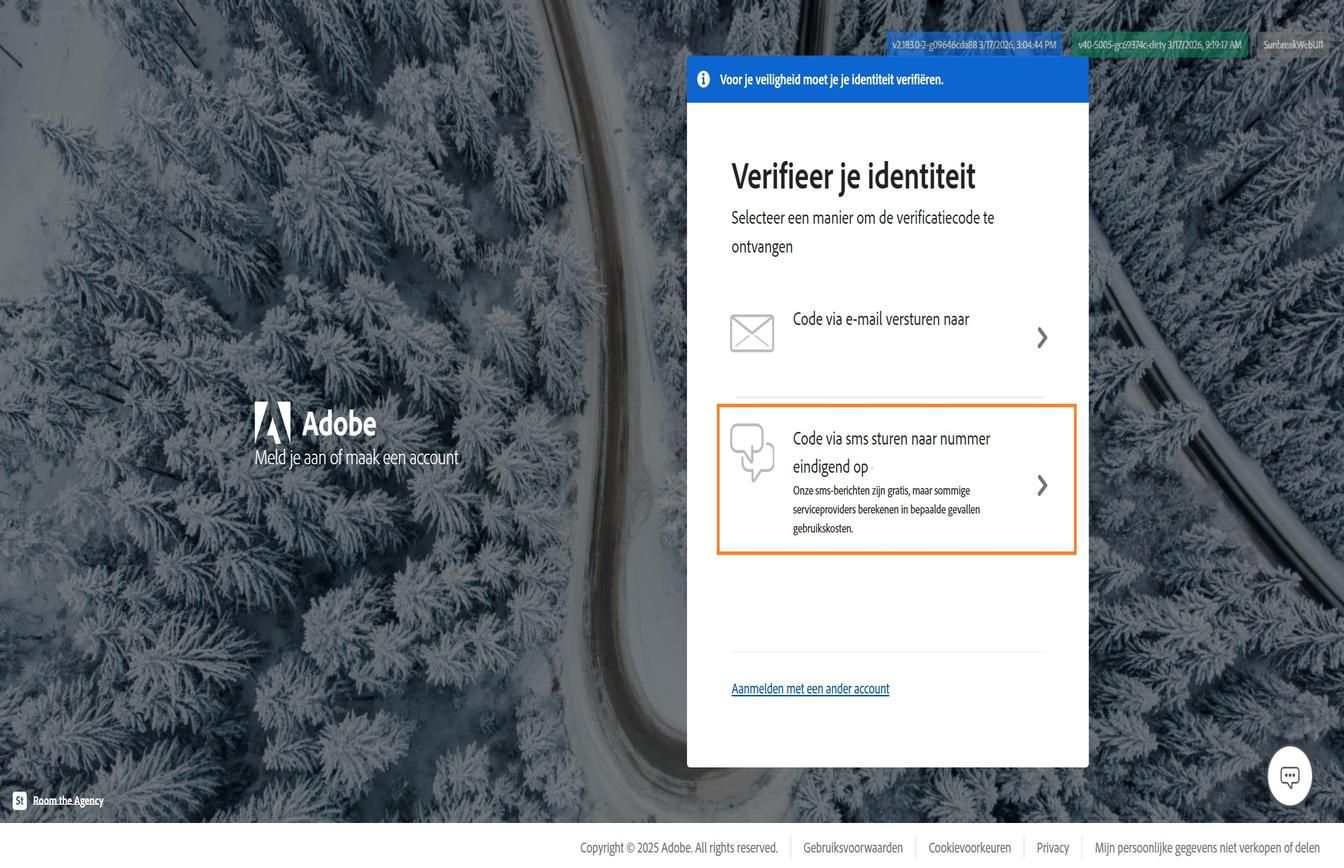 Venster Je identiteit verifiëren met de optie Tekstcode naar nummer gemarkeerd, om een code naar je geregistreerde telefoonnummer te sturen.
