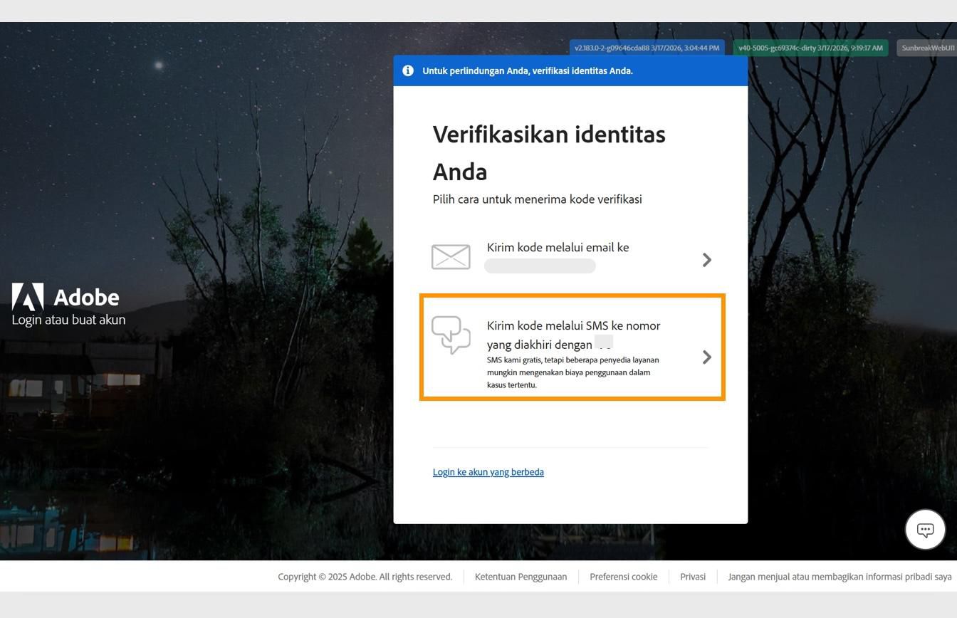 Jendela Verifikasi identitas Anda dengan opsi Kirim kode ke nomor yang disorot, untuk mengirim kode ke nomor telepon terdaftar.