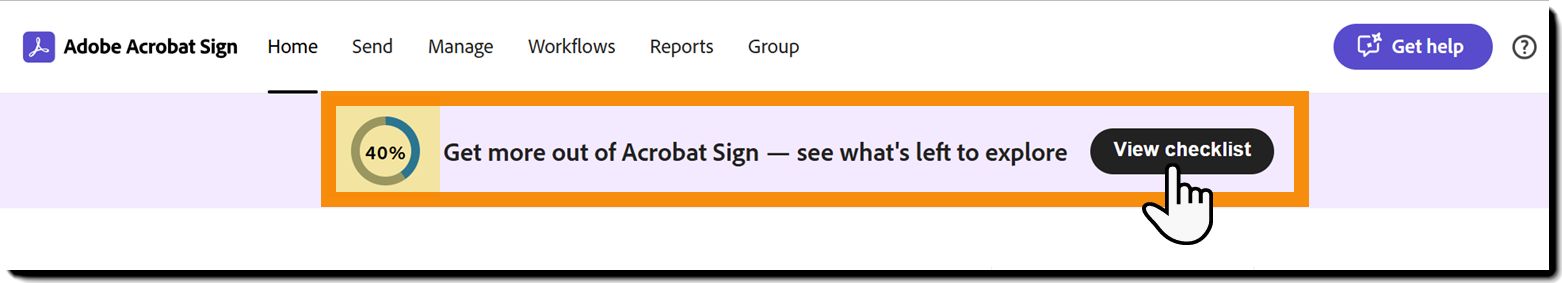 De checklistbanner met de grafische weergave van het voltooide percentage