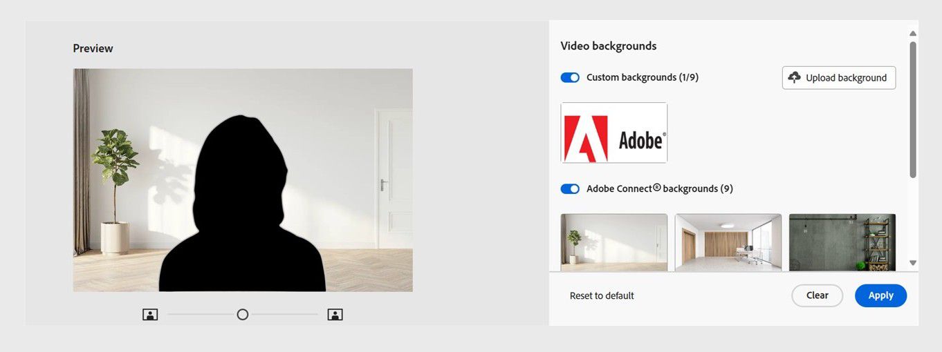 Virtual background upload interface