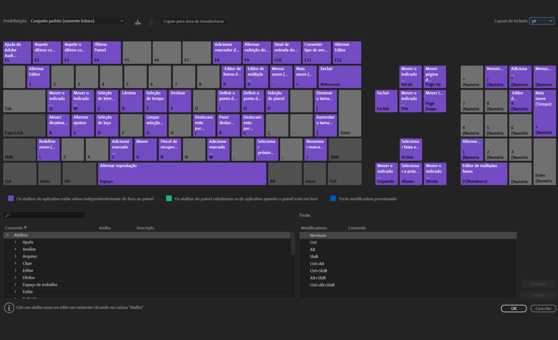 Editor visual de atalhos de teclado