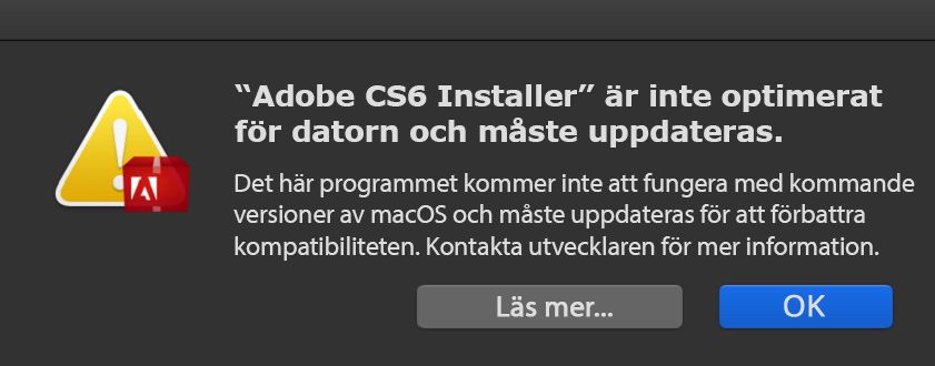 Varning – installationsprogrammet är inte optimerat för din Mac