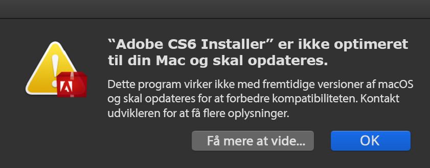 Advarsel – installationsprogrammet er ikke optimeret til din Mac