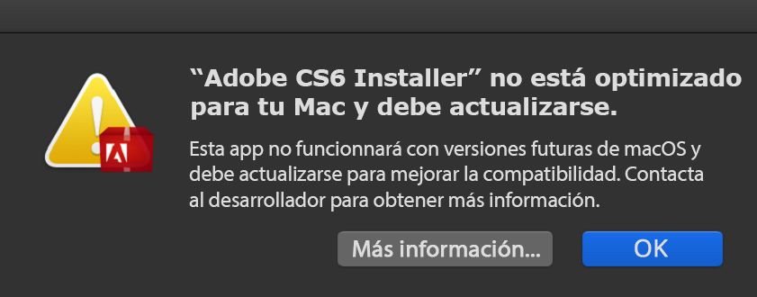 Advertencia: El programa de instalación no está optimizado para su Mac