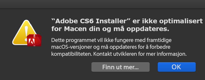 Advarsel - installeringsprogram ikke optimalisert for din Mac